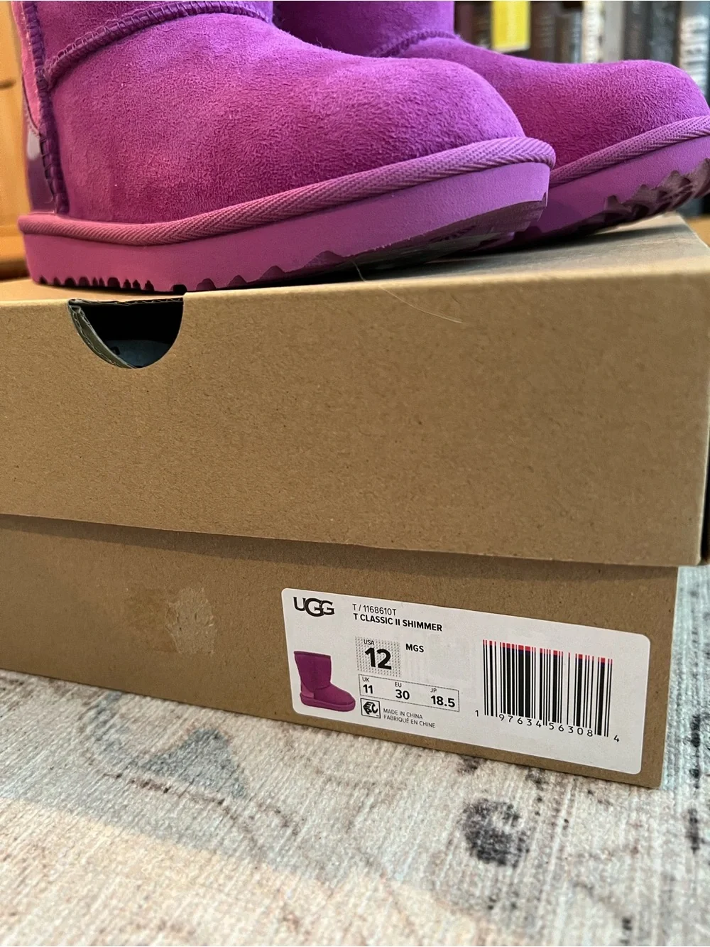 UGG Girls Classic II Shimmer - Fuschia Pink Shearling Boot 12